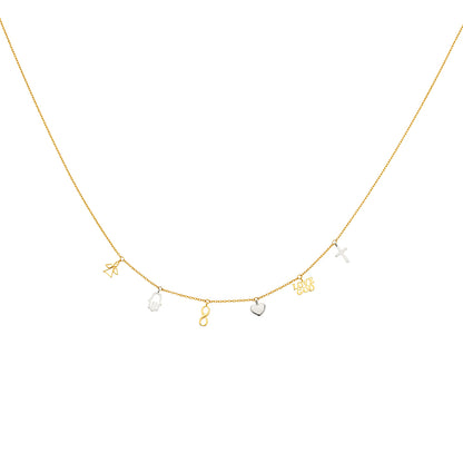 14K Two-Tone Gold Dangling Light Lucky Charm Necklace - 17”+1”