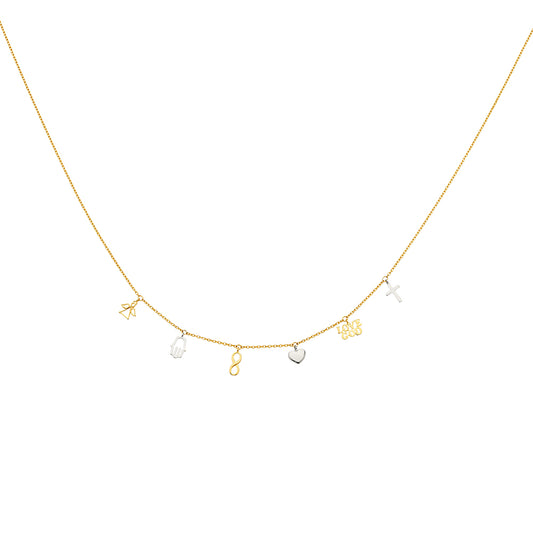 14K Two-Tone Gold Dangling Light Lucky Charm Necklace - 17”+1”