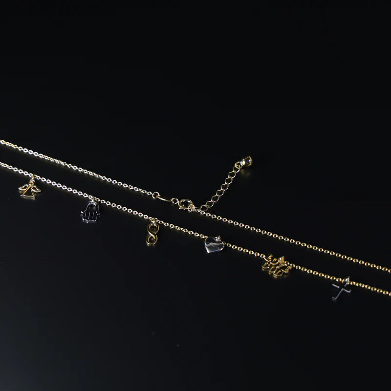 14K Two-Tone Gold Dangling Light Lucky Charm Necklace - 17”+1”