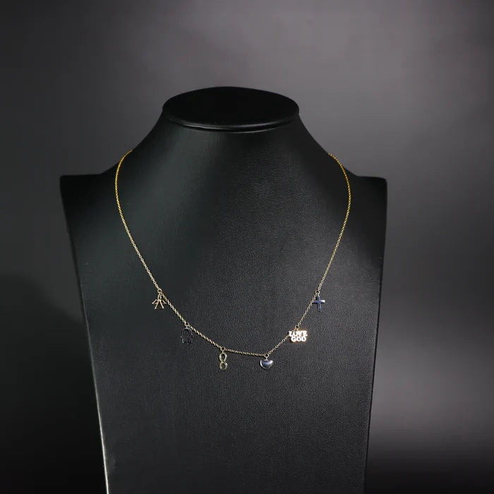 14K Two-Tone Gold Dangling Light Lucky Charm Necklace - 17”+1”