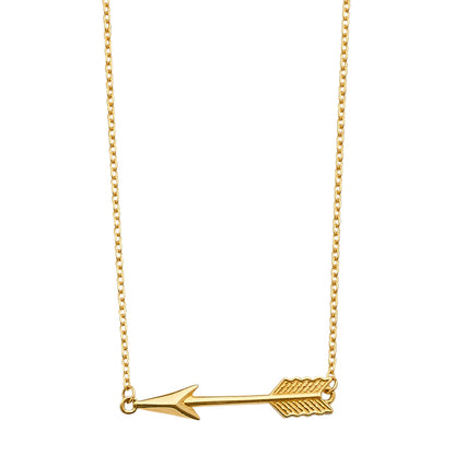 Gold arrow-shaped pendant on a chain against a white background available on the TX.ORO website.