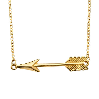 Gold arrow-shaped pendant necklace on a white background available on the TX.ORO website.