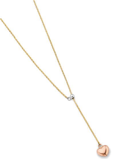 Gold necklace with a heart-shaped pendant on a white background available on the TX.ORO website.