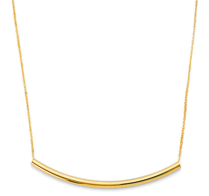 Gold necklace with a curved pendant on a white background available on the TX.ORO website.
