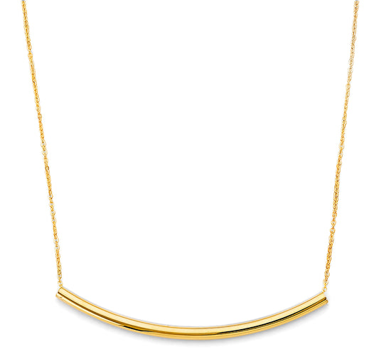 Gold necklace with a curved pendant on a white background available on the TX.ORO website.