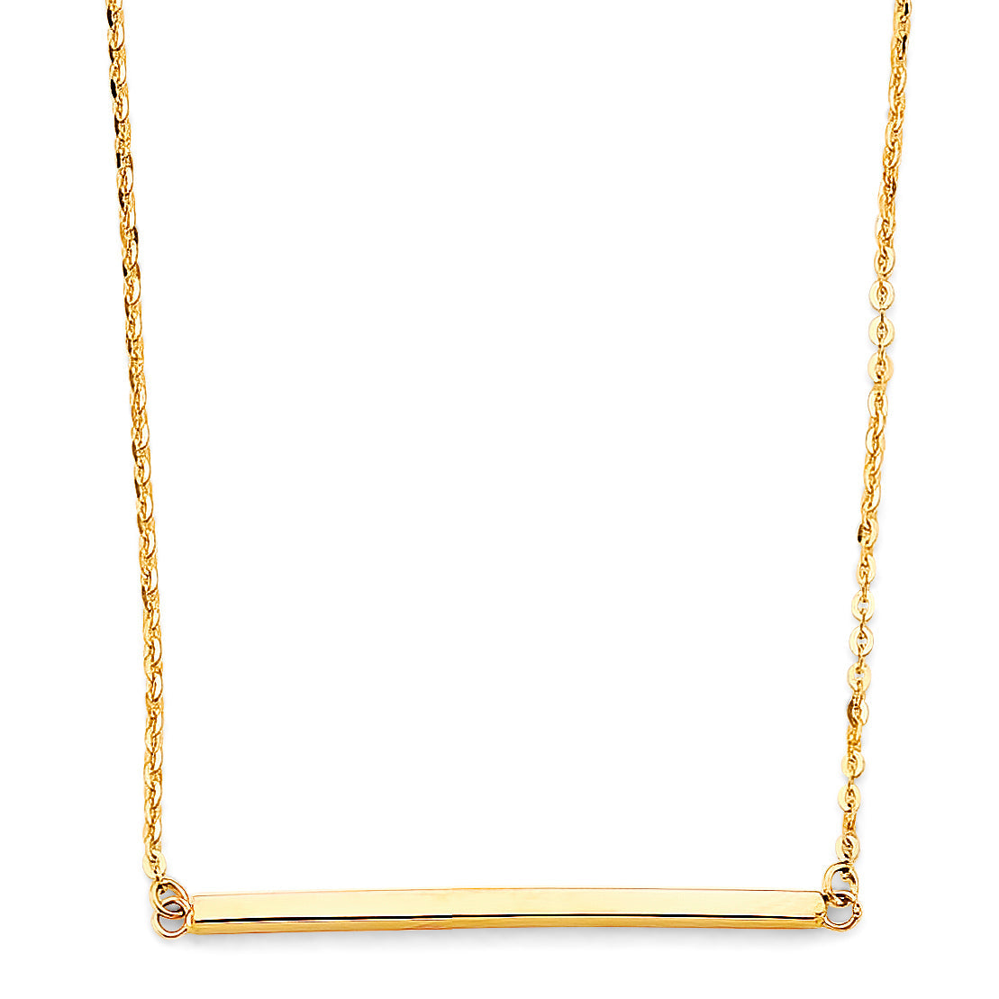 Gold necklace with a bar pendant on a white background available on the TX.ORO website.