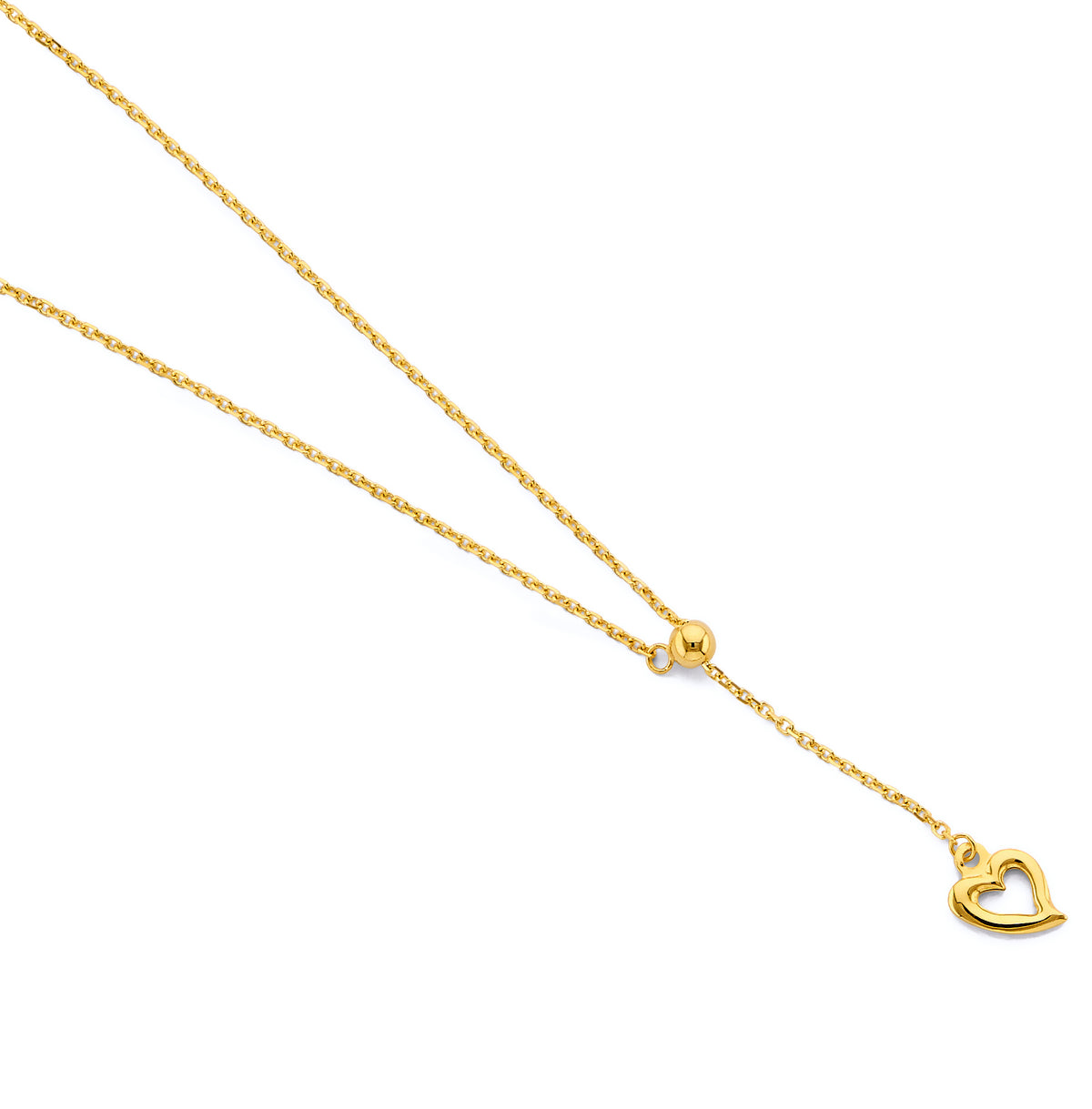 14K Yellow Gold Heart Adjustable Dainty Minimalist Love Pendant Chain Necklace - 17"+1"