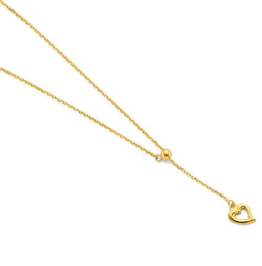 14K Yellow Gold Heart Adjustable Dainty Minimalist Love Pendant Chain Necklace - 17"+1"