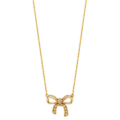14K Yellow Gold Bow Pendant Charm Necklace for Women
