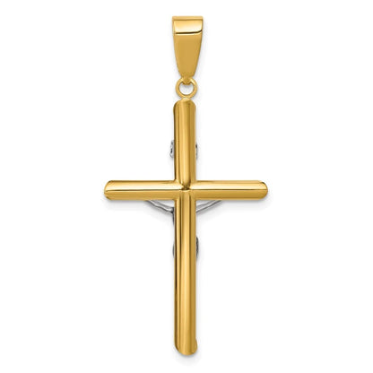 14K Two-Tone Gold Hollow Round Tube Crucifix Pendant
