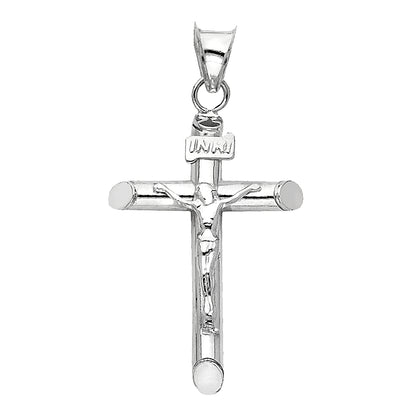 14K White Gold Lightweight Hollow Crucifix Cross INRI Religious Pendant - 15×35mm