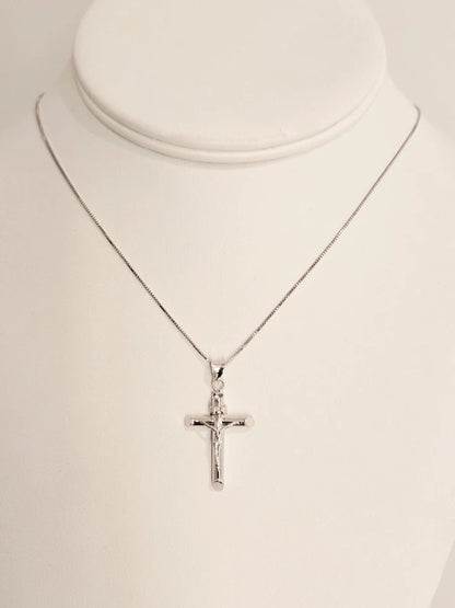 14K White Gold Lightweight Hollow Crucifix Cross INRI Religious Pendant - 15×35mm