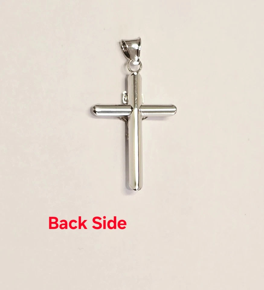 14K White Gold Lightweight Hollow Crucifix Cross INRI Religious Pendant - 15×35mm
