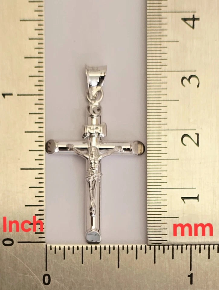 14K White Gold Lightweight Hollow Crucifix Cross INRI Religious Pendant - 15×35mm