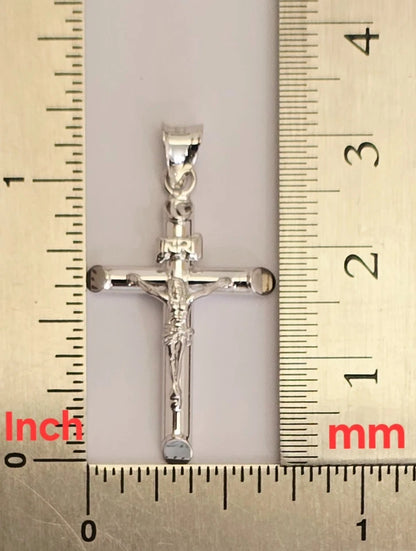 14K White Gold Lightweight Hollow Crucifix Cross INRI Religious Pendant - 15×35mm