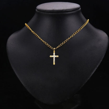 Small 14K Two-Tone Yellow & White Gold Hollow Catholic Crucifix Cross Pendant - 15×30mm