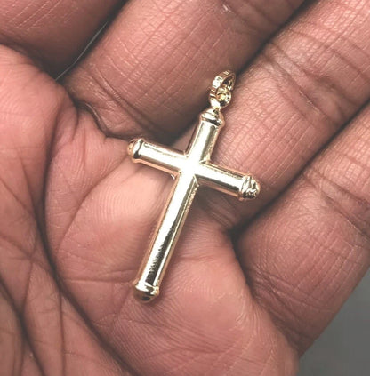 Small 14K Two-Tone Yellow & White Gold Hollow Catholic Crucifix Cross Pendant - 15×30mm