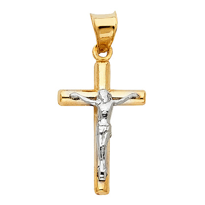 14K Two-Tone Gold Jesus Crucifix Cross Pendant – Round Tube Religious Charm