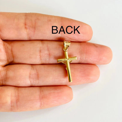 14K Two-Tone Gold Jesus Crucifix Cross Pendant – Round Tube Religious Charm