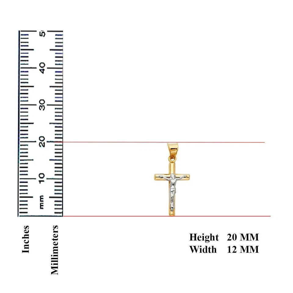 14K Two-Tone Gold Jesus Crucifix Cross Pendant – Round Tube Religious Charm