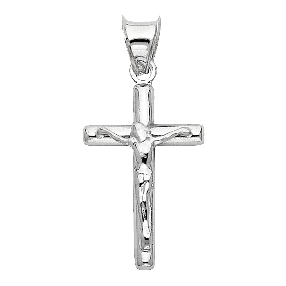 14K White Gold Lightweight Unisex Hollow Crucifix Cross Pendant