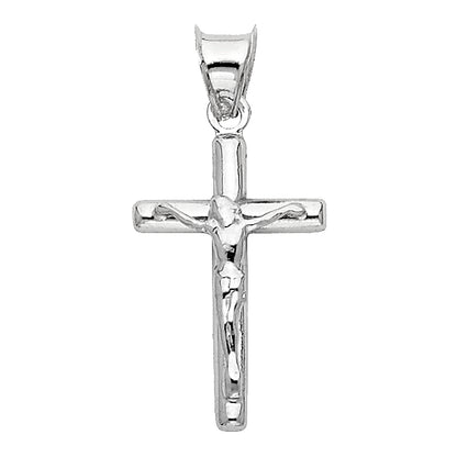 14K White Gold Lightweight Unisex Hollow Crucifix Cross Pendant
