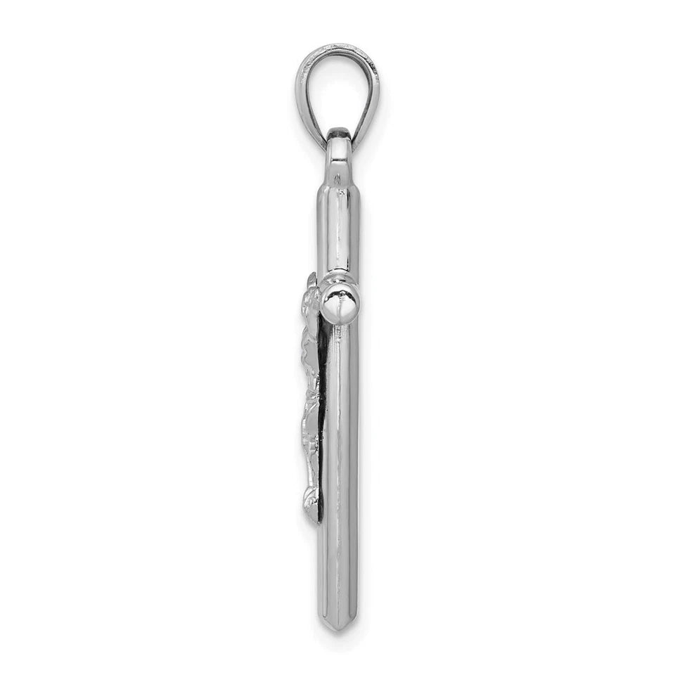 14K White Gold Lightweight Unisex Hollow Crucifix Cross Pendant