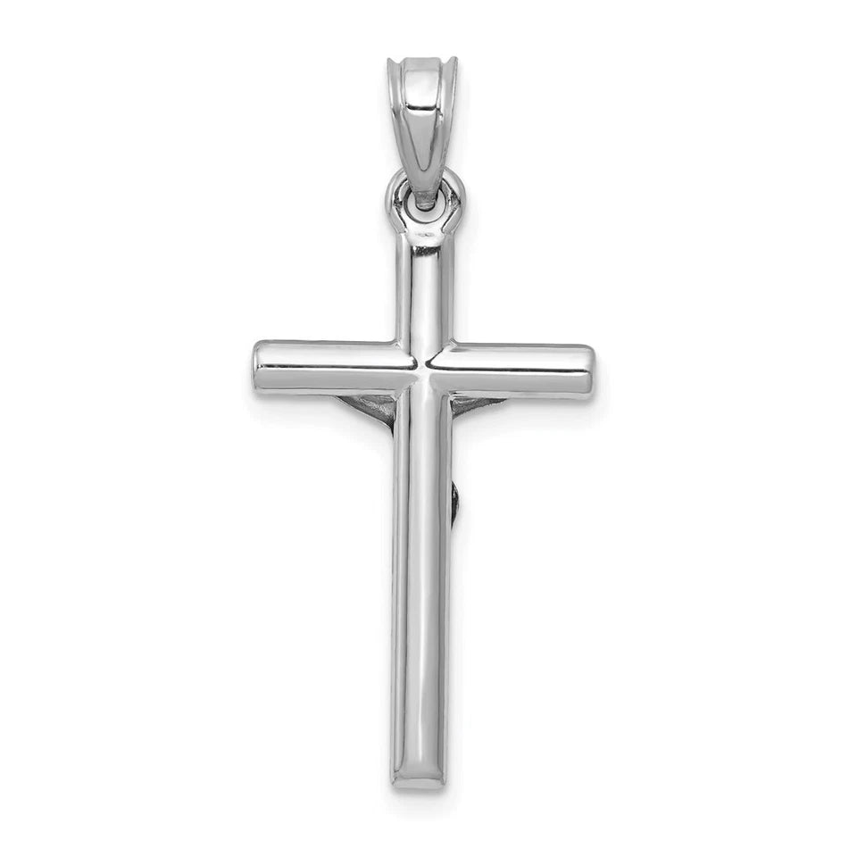 14K White Gold Lightweight Unisex Hollow Crucifix Cross Pendant