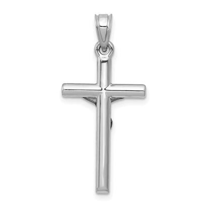 14K White Gold Lightweight Unisex Hollow Crucifix Cross Pendant