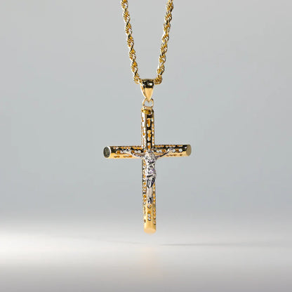 14K Two-Tone Gold Cut-Out Crucufix Charm Religious Pendant - 35x20mm