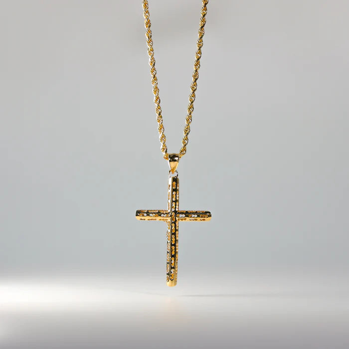 14K Two-Tone Gold Cut-Out Crucufix Charm Religious Pendant - 35x20mm