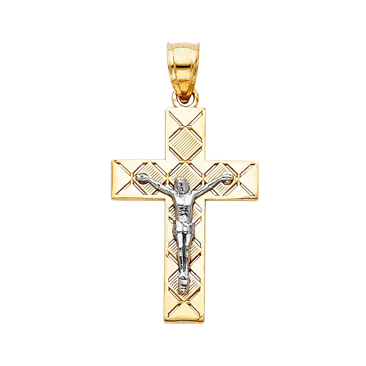14K Two-Tone Gold Jesus Crucifix Religious Cross Charm Pendant