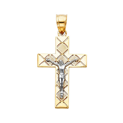 14K Two-Tone Gold Jesus Crucifix Religious Cross Charm Pendant