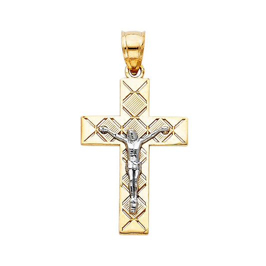 14K Two-Tone Gold Jesus Crucifix Religious Cross Charm Pendant