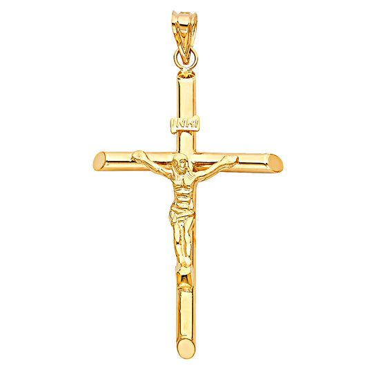 Gold crucifix pendant on a white background
