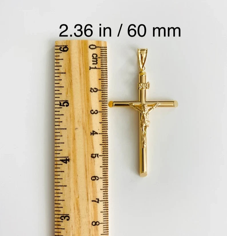 14K Real Yellow Gold 2.36" Jesus Christ Crucifix Cross INRI Pendant