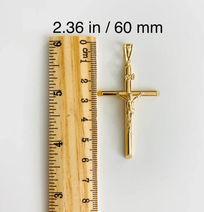 14K Real Yellow Gold 2.36" Jesus Christ Crucifix Cross INRI Pendant