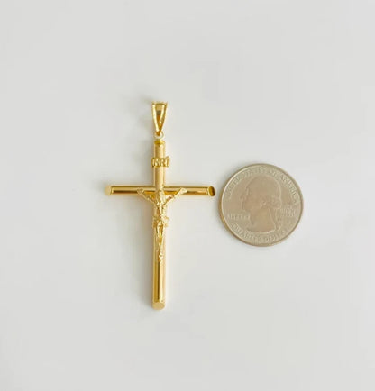 14K Real Yellow Gold 2.36" Jesus Christ Crucifix Cross INRI Pendant