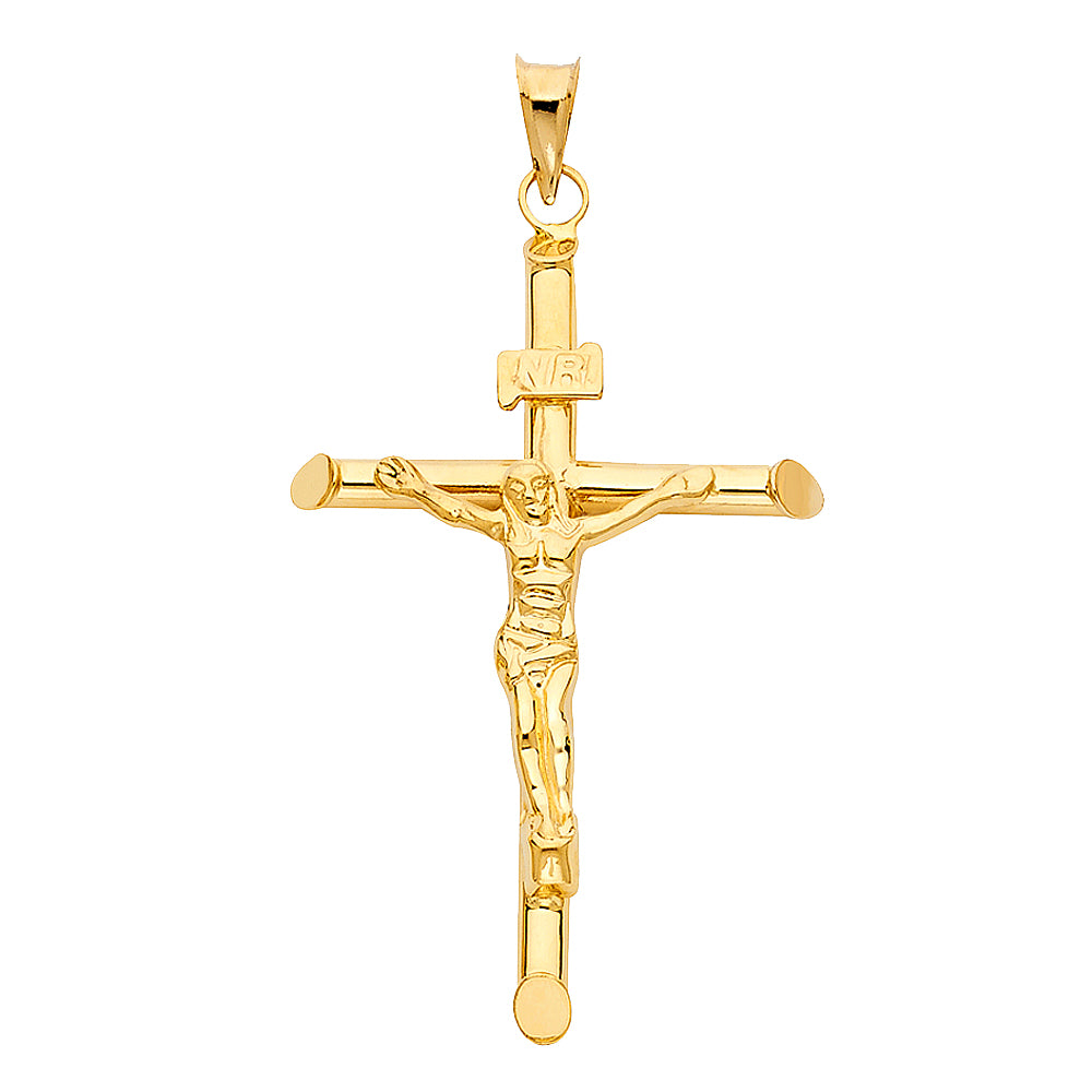 14K Real Yellow Gold 2" Jesus Christ Crucifix Cross INRI Pendant