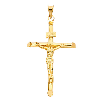 14K Real Yellow Gold 2" Jesus Christ Crucifix Cross INRI Pendant