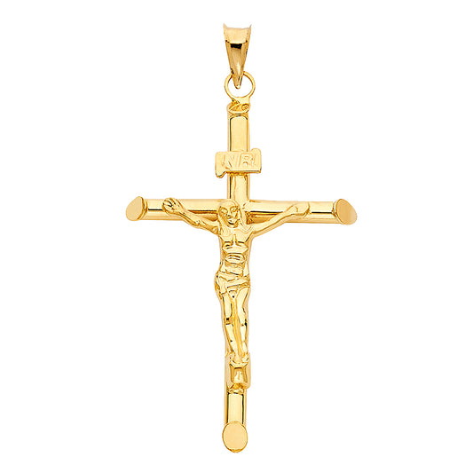 14K Real Yellow Gold 2" Jesus Christ Crucifix Cross INRI Pendant