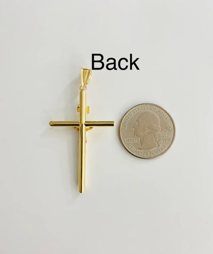 14K Real Yellow Gold 2" Jesus Christ Crucifix Cross INRI Pendant