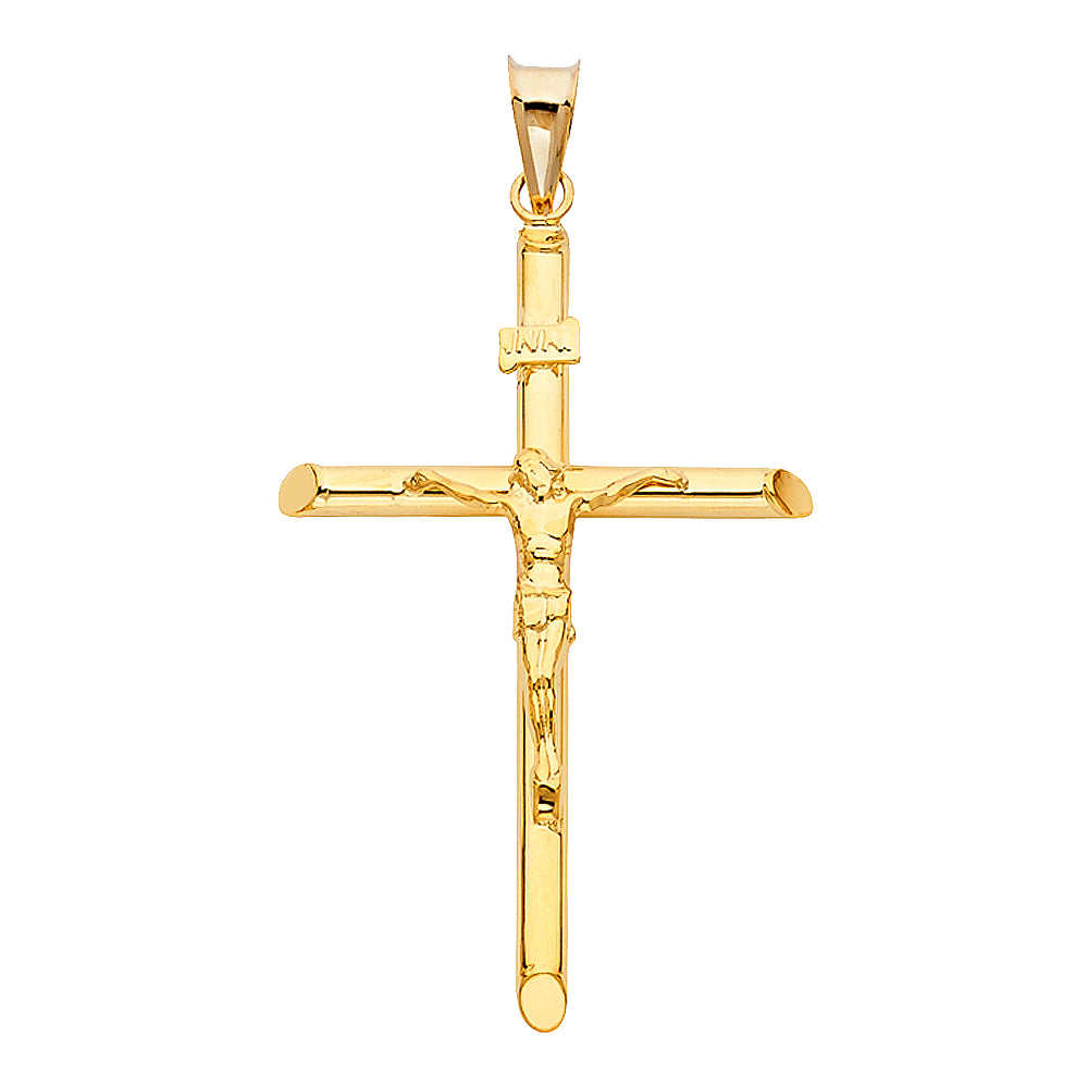 14K Yellow Gold Jesus Christ Crucifix Cross INRI Religious Pendant