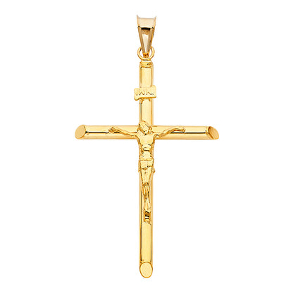 14K Yellow Gold Jesus Christ Crucifix Cross INRI Religious Pendant