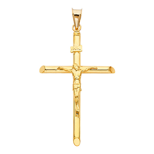 14K Yellow Gold Jesus Christ Crucifix Cross INRI Religious Pendant