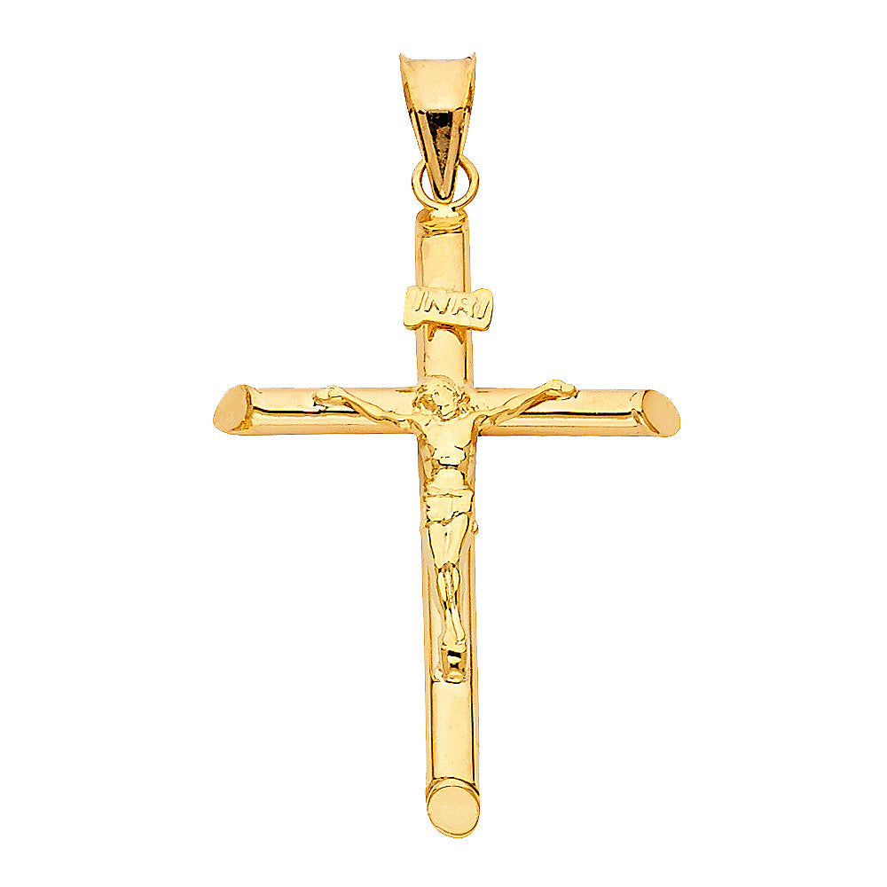14K Real Yellow Gold 1.5" Jesus Christ Crucifix Cross INRI Pendant