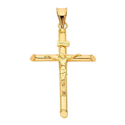 14K Real Yellow Gold 1.5" Jesus Christ Crucifix Cross INRI Pendant