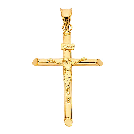 14K Real Yellow Gold 1.5" Jesus Christ Crucifix Cross INRI Pendant