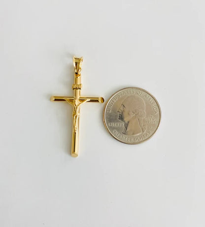 14K Real Yellow Gold 1.5" Jesus Christ Crucifix Cross INRI Pendant