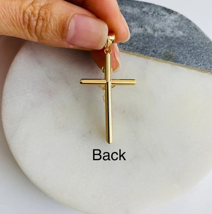 14K Real Yellow Gold 1.5" Jesus Christ Crucifix Cross INRI Pendant